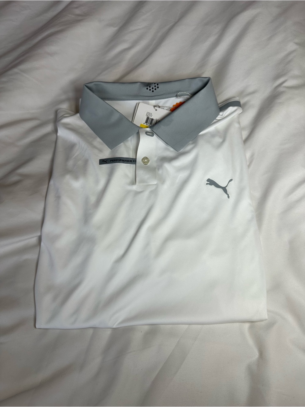 Puma Men’s White Polo with Gray Contrast Collar